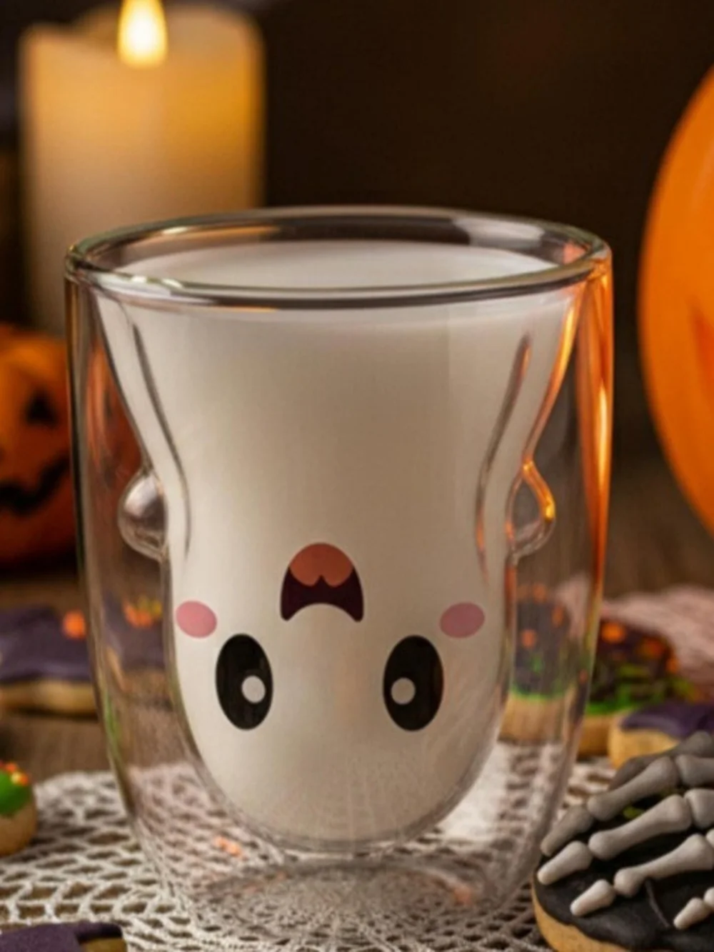 Honeydak Halloween Ghost Glass Coffee Mug 10 oz Cute Tea Milk Cup Ghost Double W